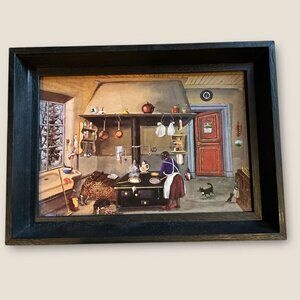 Vintage Kitchen Scene Diorama Wall Art Framed Miniature Cottage Decor READ
